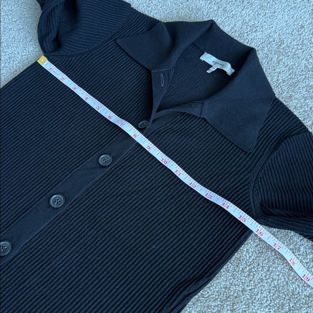 Frame Slim Ribbed Button Front Collared Cardigan Black Noir Sweater - Picture 9 of 10